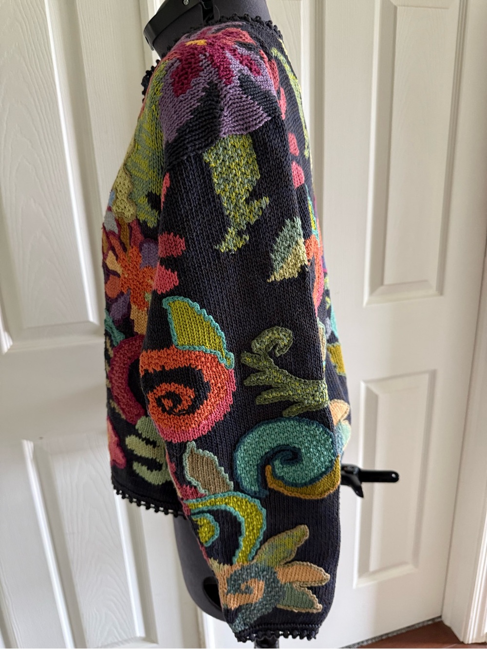 Peruvian Connection Charcoal Cardigan with Multicolor Floral Embroidery - Picture 4 of 8